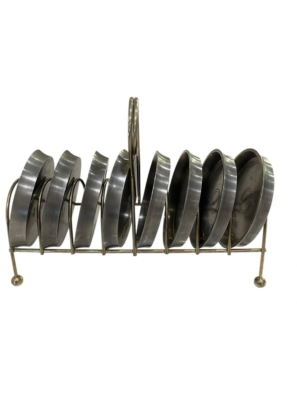 John Somers Pewter Coaster Set With Stand MCM made in Brazil